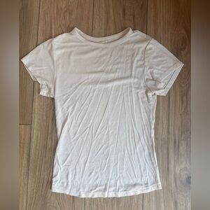 Nuuds Womens Size Medium Rib Knit Short Sleeve Crew Neck T-Shirt Cream / Bone